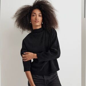 NWT Madewell Striped Jacquard Funnelneck Top in True Black Size XS